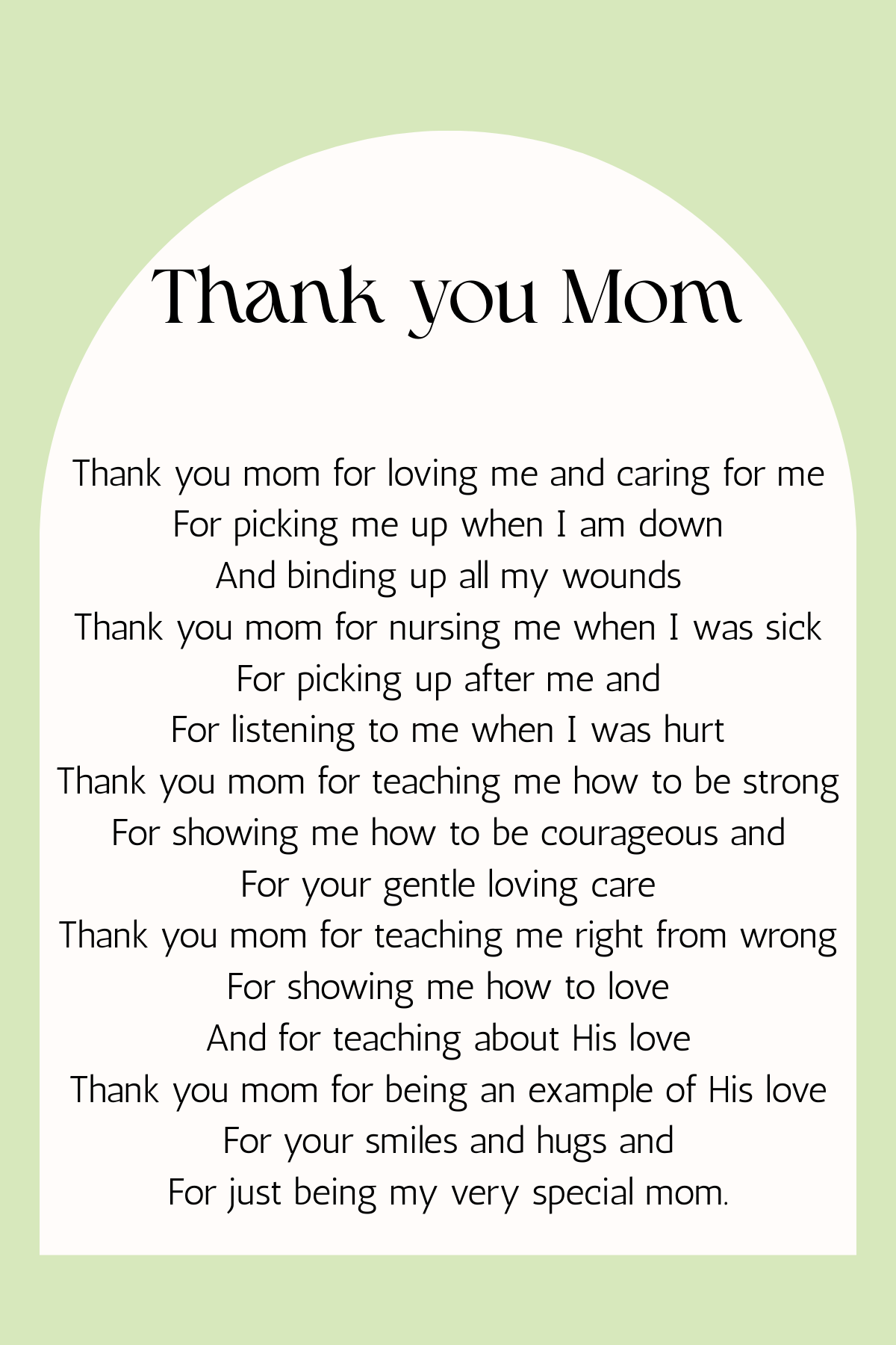 Thank You Mom Message On Printable Mothers Day Card With Mother's Day Poetry Gifts For Mother's Day