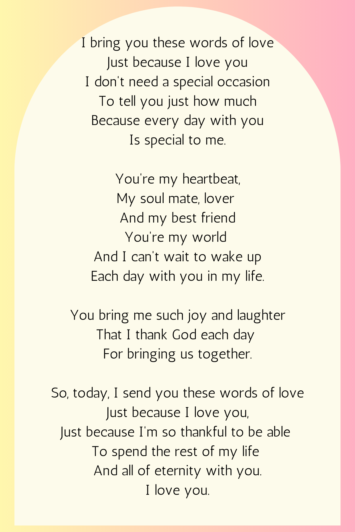 "Just Because" Romantic Love Poem For Spouse Lovely Romantic Cards