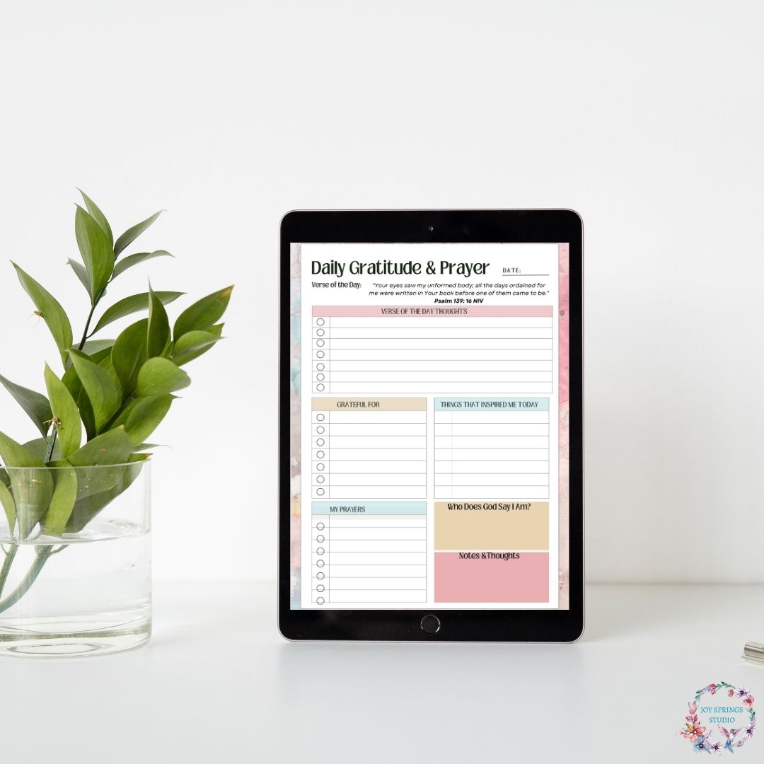 Daily Gratitude and Prayer Journal With Christian Vision Board and Identity in Christ Scriptures Digital Download