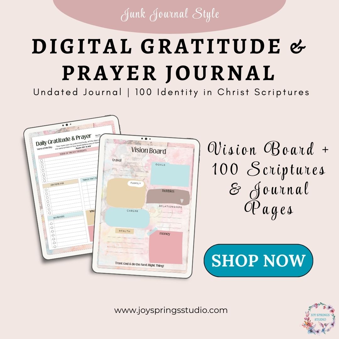 Daily Gratitude and Prayer Journal With Christian Vision Board and Identity in Christ Scriptures Digital Download