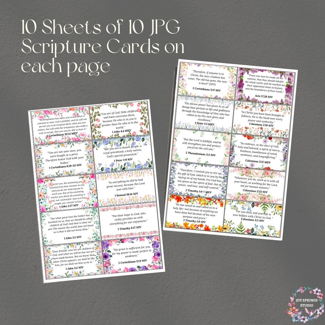 Created With Purpose Identity in Christ Bible Verses Printable Scripture Cards 100 Pack