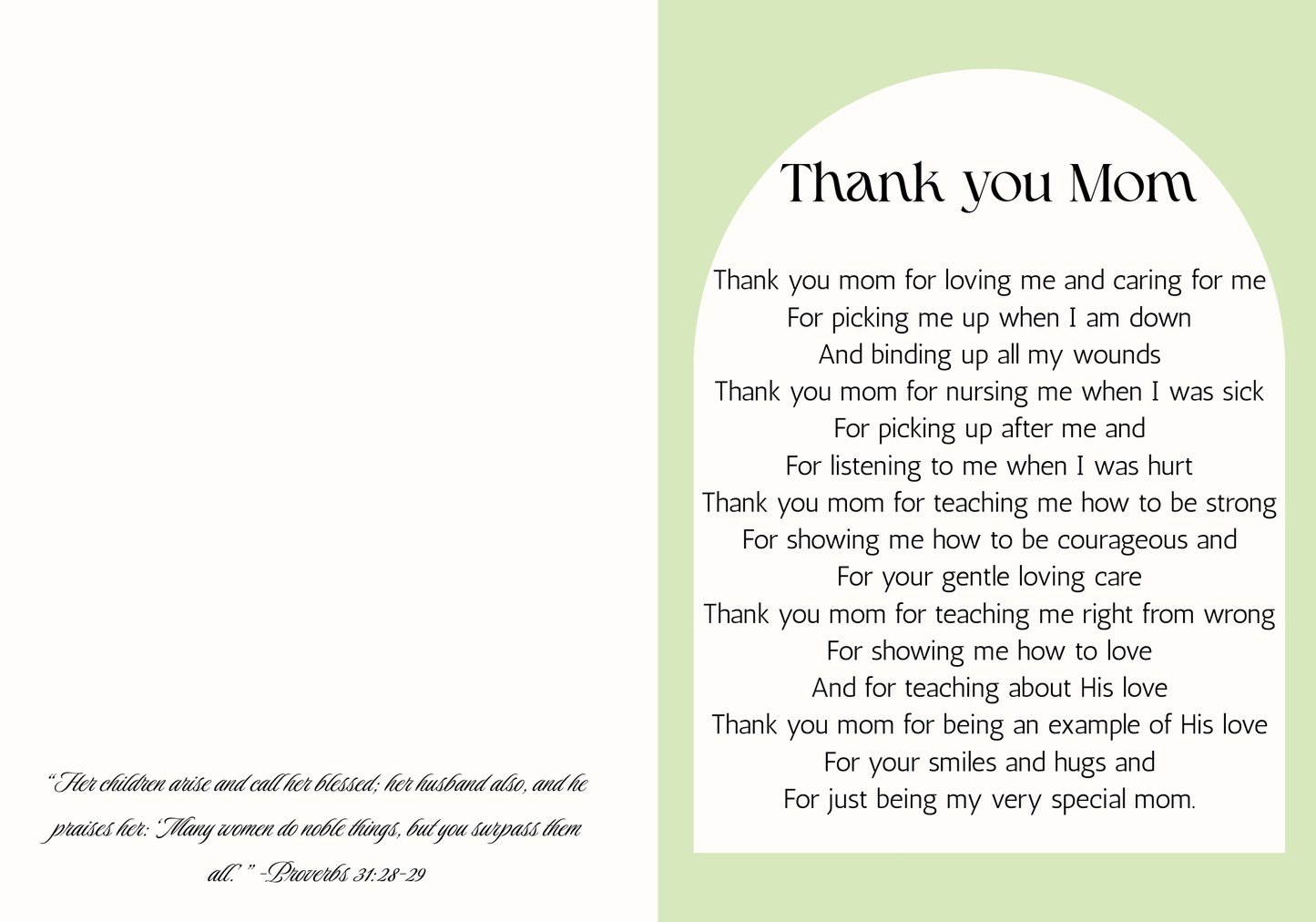 Thank You Mom Message On Printable Mothers Day Card With Mother's Day Poetry Gifts For Mother's Day