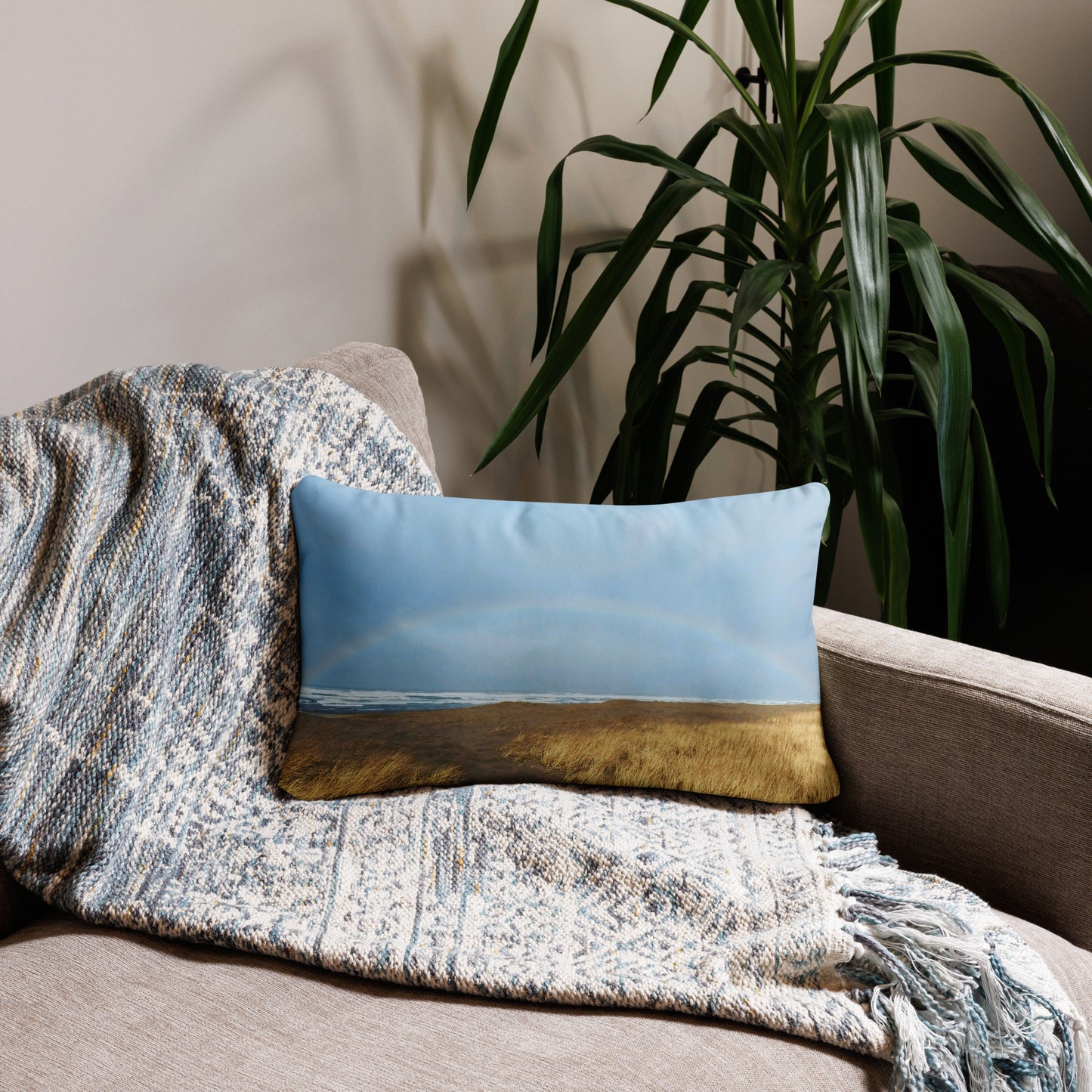 Rainbow Arch Coastal Print Throw Pillow