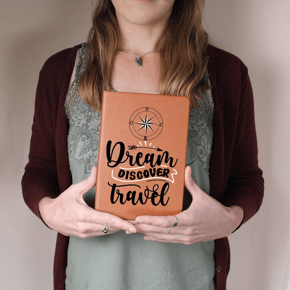 "Dream Discover Travel" Vegan Leather Bound Travel Journal Gift For Traveler