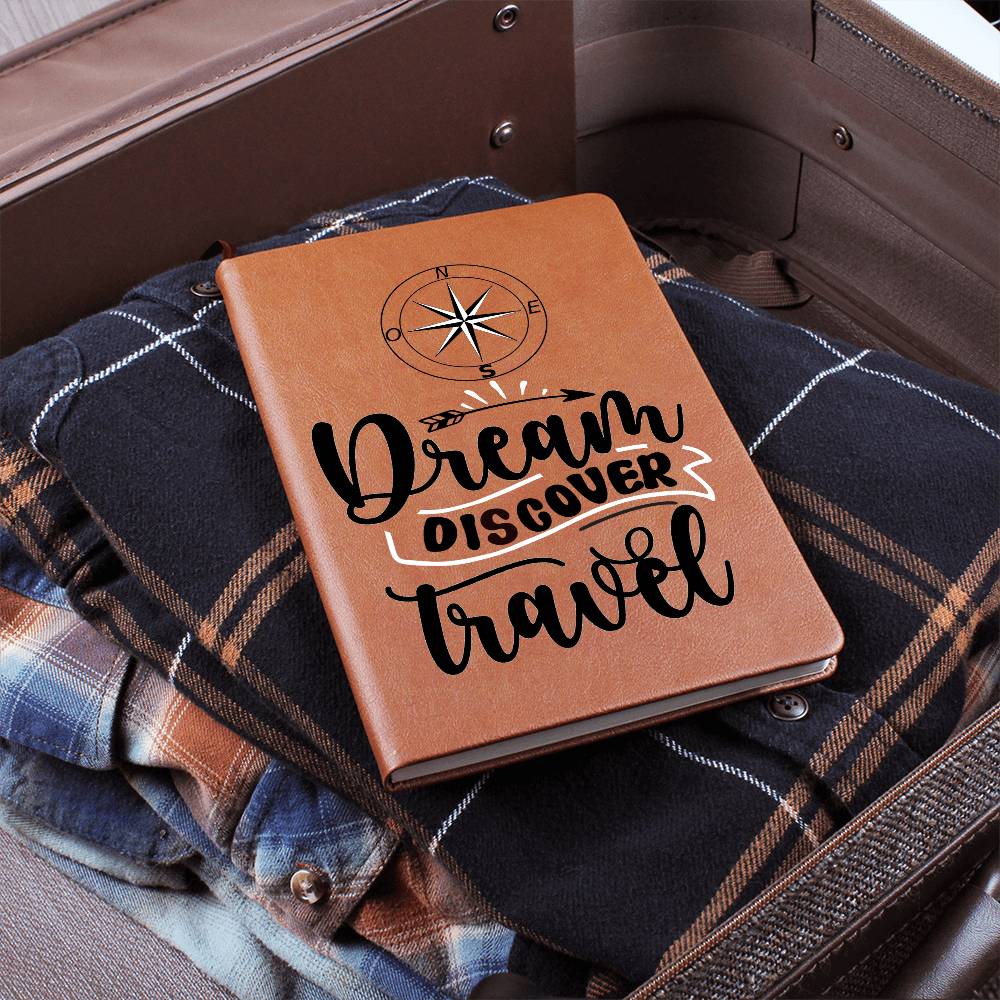 "Dream Discover Travel" Vegan Leather Bound Travel Journal Gift For Traveler