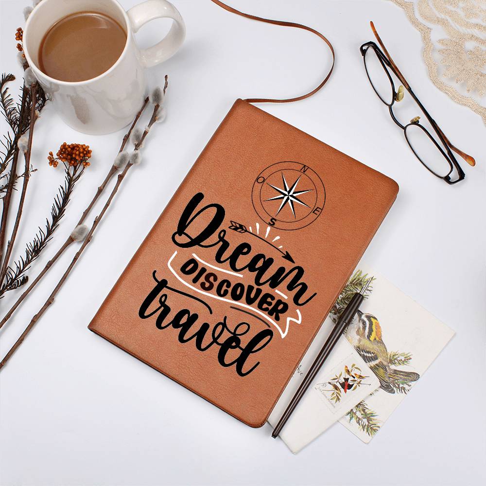 "Dream Discover Travel" Vegan Leather Bound Travel Journal Gift For Traveler