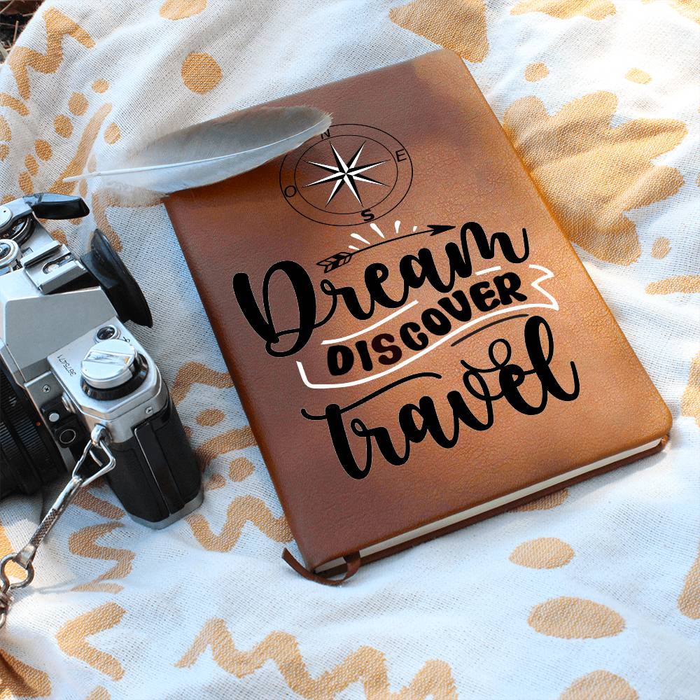 "Dream Discover Travel" Vegan Leather Bound Travel Journal Gift For Traveler
