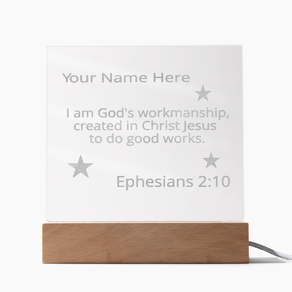 Ephesians 2: 10 Created To Do Good Works Identity in Christ Bible Verses On Engraved LED Acrylic Photo Frame