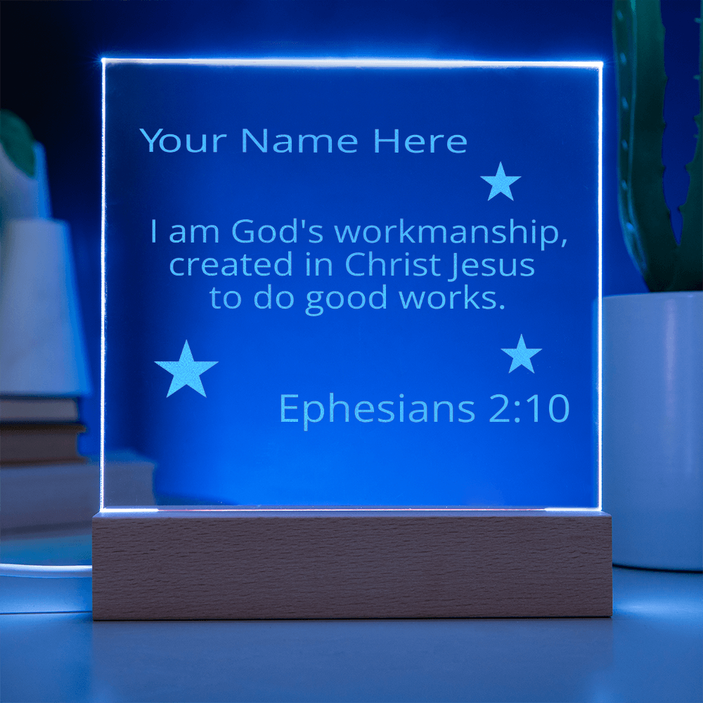 Ephesians 2: 10 Created To Do Good Works Identity in Christ Bible Verses On Engraved LED Acrylic Photo Frame