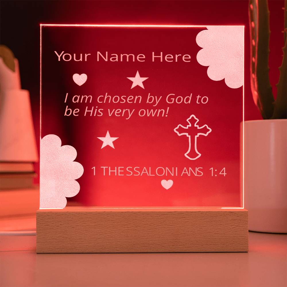 I Am Chosen Identity in Christ Bible Verses Personal Name Colorful Acrylic Transparent Photo Frame with LED Light