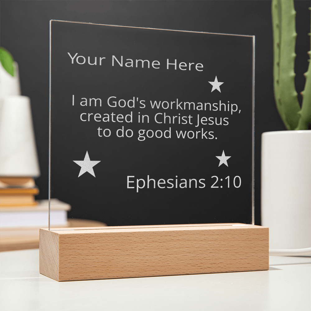 Ephesians 2: 10 Created To Do Good Works Identity in Christ Bible Verses On Engraved LED Acrylic Photo Frame