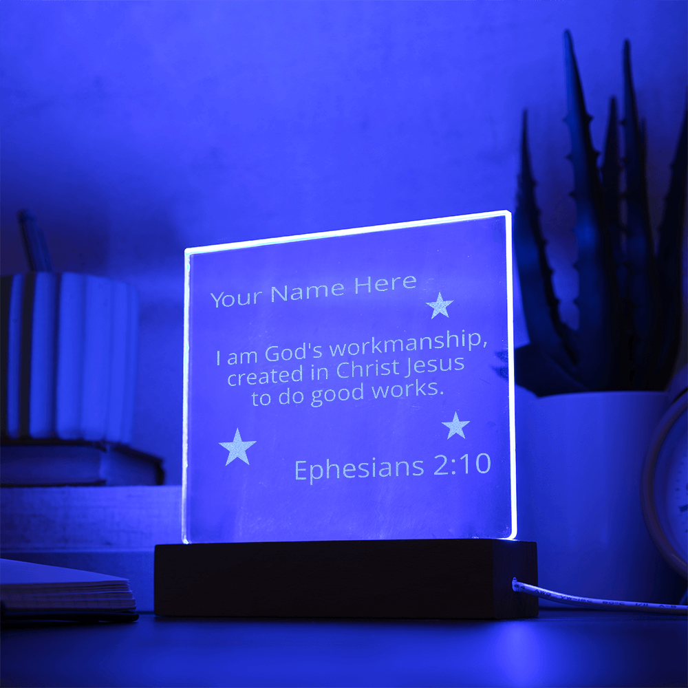 Ephesians 2: 10 Created To Do Good Works Identity in Christ Bible Verses On Engraved LED Acrylic Photo Frame