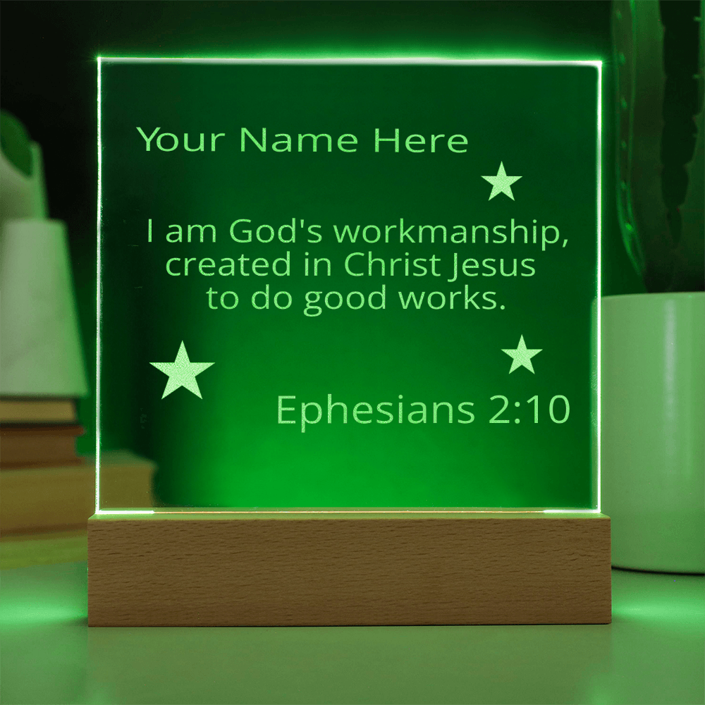 Ephesians 2: 10 Created To Do Good Works Identity in Christ Bible Verses On Engraved LED Acrylic Photo Frame