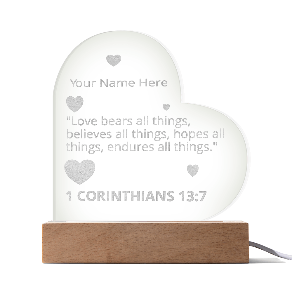 1 Corinthians 13-7 Love Bears All Things Personalized Valentines Day Bible Verse Engraved LED Acrylic Photo Frame