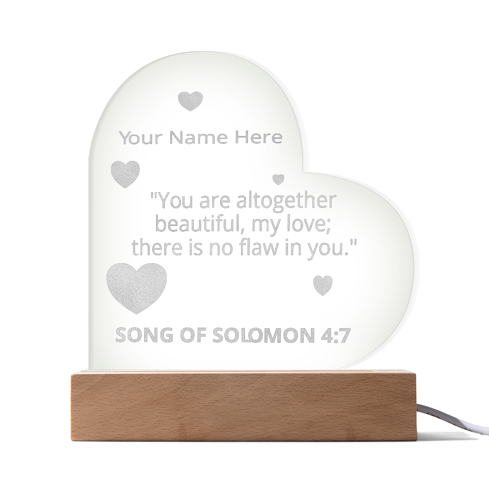 Song of Solomon 4: 7 Valentines Day Bible Verse On Engraved LED Acrylic Photo Frame Personalized Valentines Days Gift