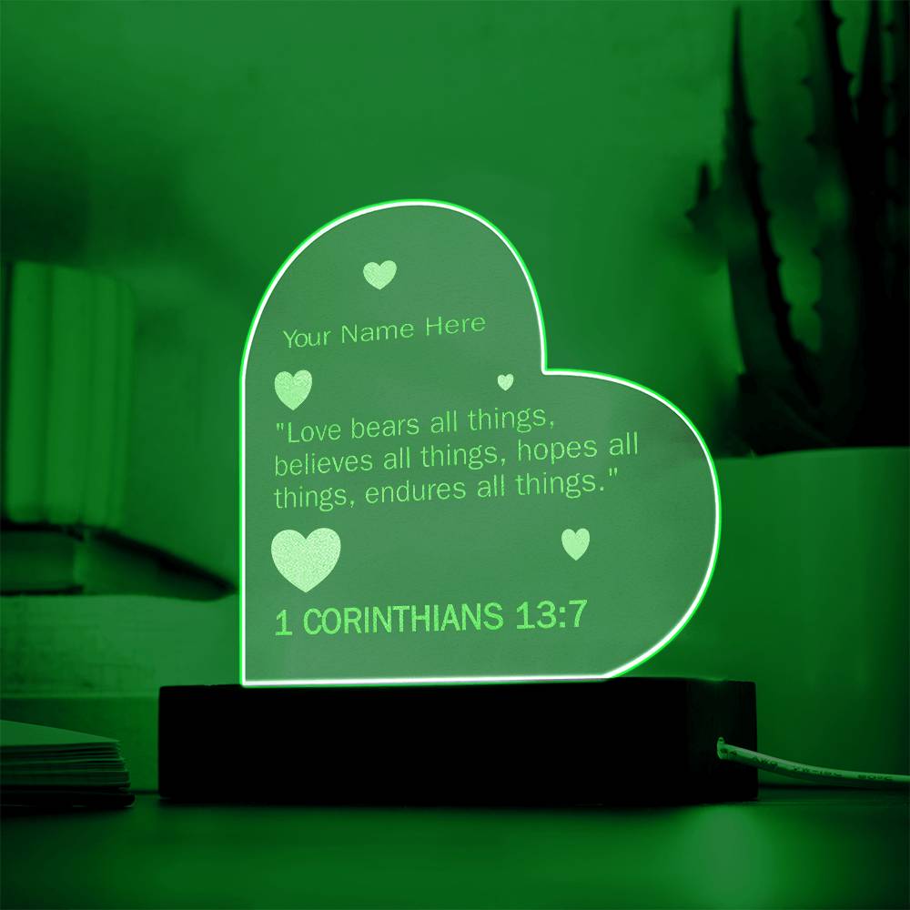1 Corinthians 13-7 Love Bears All Things Personalized Valentines Day Bible Verse Engraved LED Acrylic Photo Frame