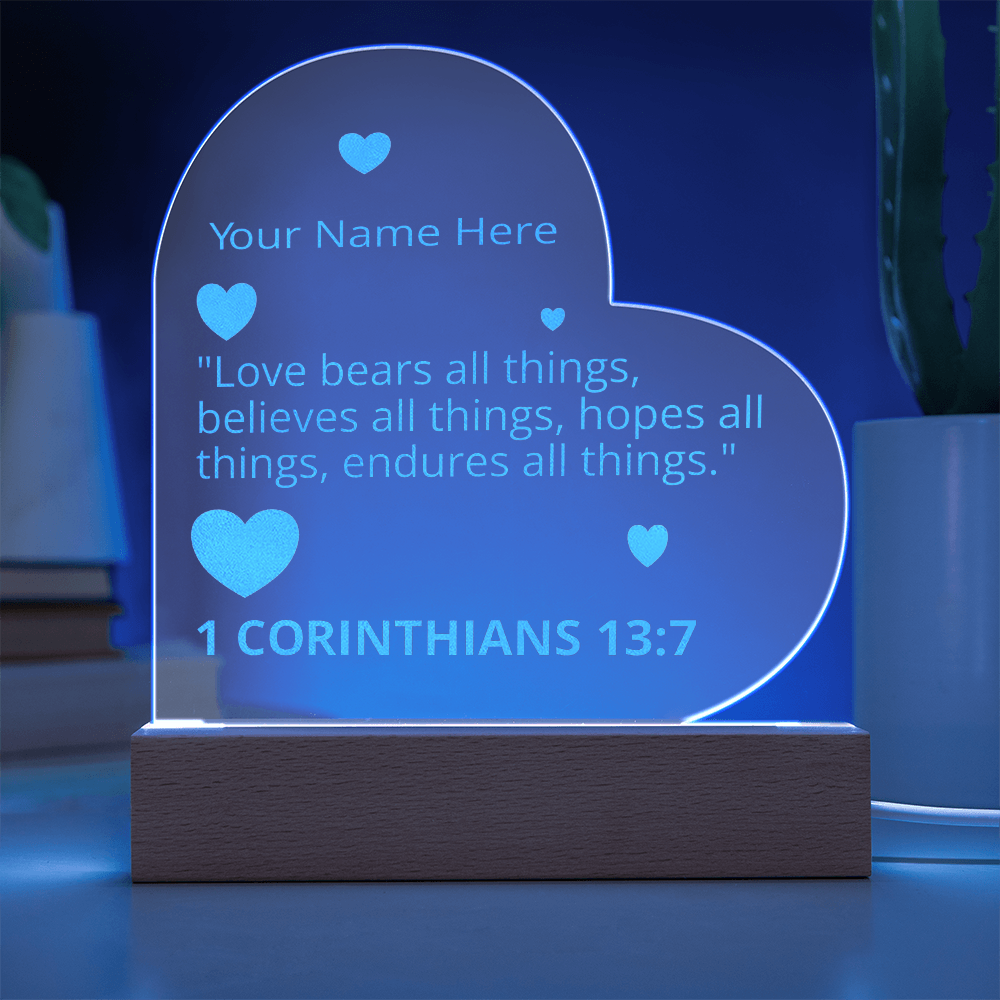 1 Corinthians 13-7 Love Bears All Things Personalized Valentines Day Bible Verse Engraved LED Acrylic Photo Frame