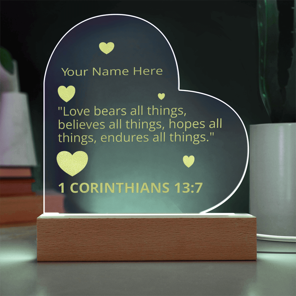 1 Corinthians 13-7 Love Bears All Things Personalized Valentines Day Bible Verse Engraved LED Acrylic Photo Frame