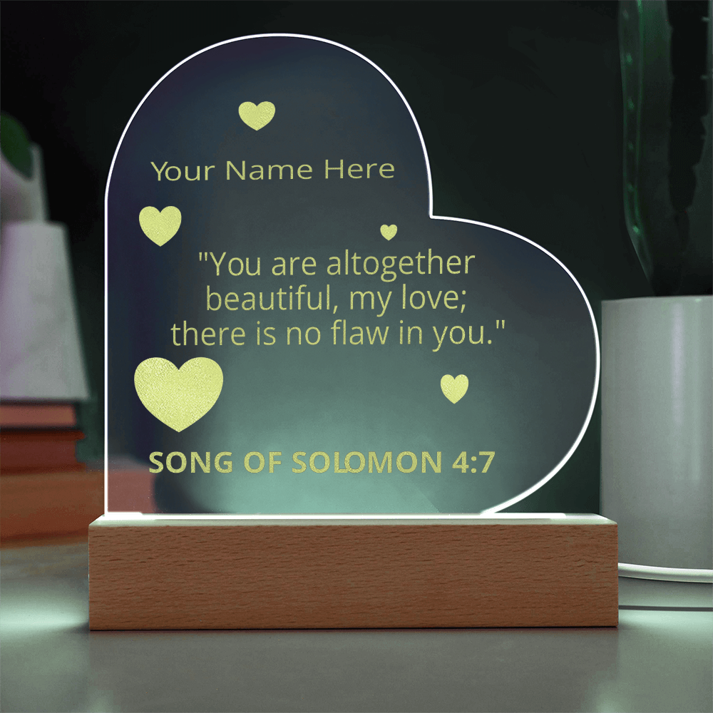 Song of Solomon 4: 7 Valentines Day Bible Verse On Engraved LED Acrylic Photo Frame Personalized Valentines Days Gift