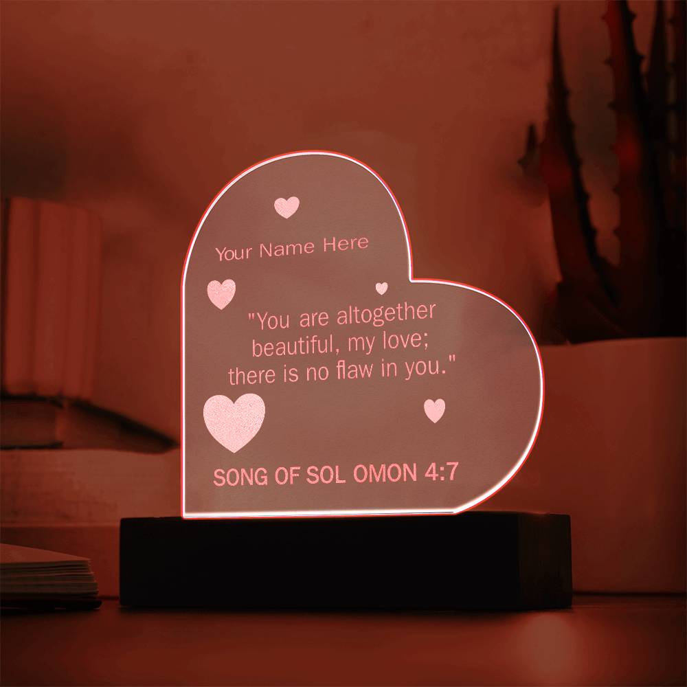 Song of Solomon 4: 7 Valentines Day Bible Verse On Engraved LED Acrylic Photo Frame Personalized Valentines Days Gift