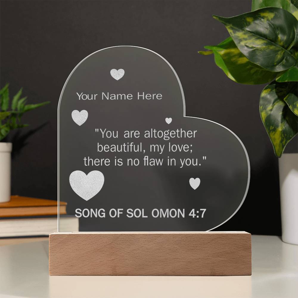 Song of Solomon 4: 7 Valentines Day Bible Verse On Engraved LED Acrylic Photo Frame Personalized Valentines Days Gift