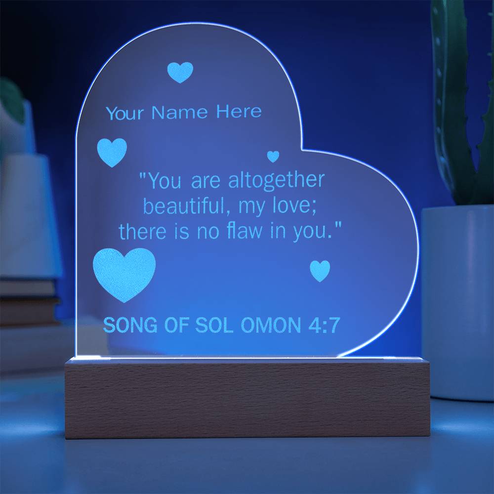 Song of Solomon 4: 7 Valentines Day Bible Verse On Engraved LED Acrylic Photo Frame Personalized Valentines Days Gift