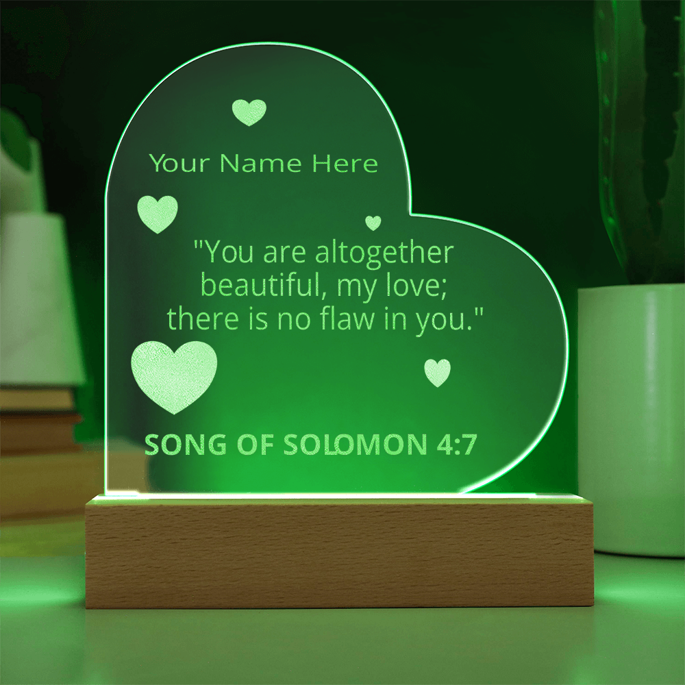 Song of Solomon 4: 7 Valentines Day Bible Verse On Engraved LED Acrylic Photo Frame Personalized Valentines Days Gift