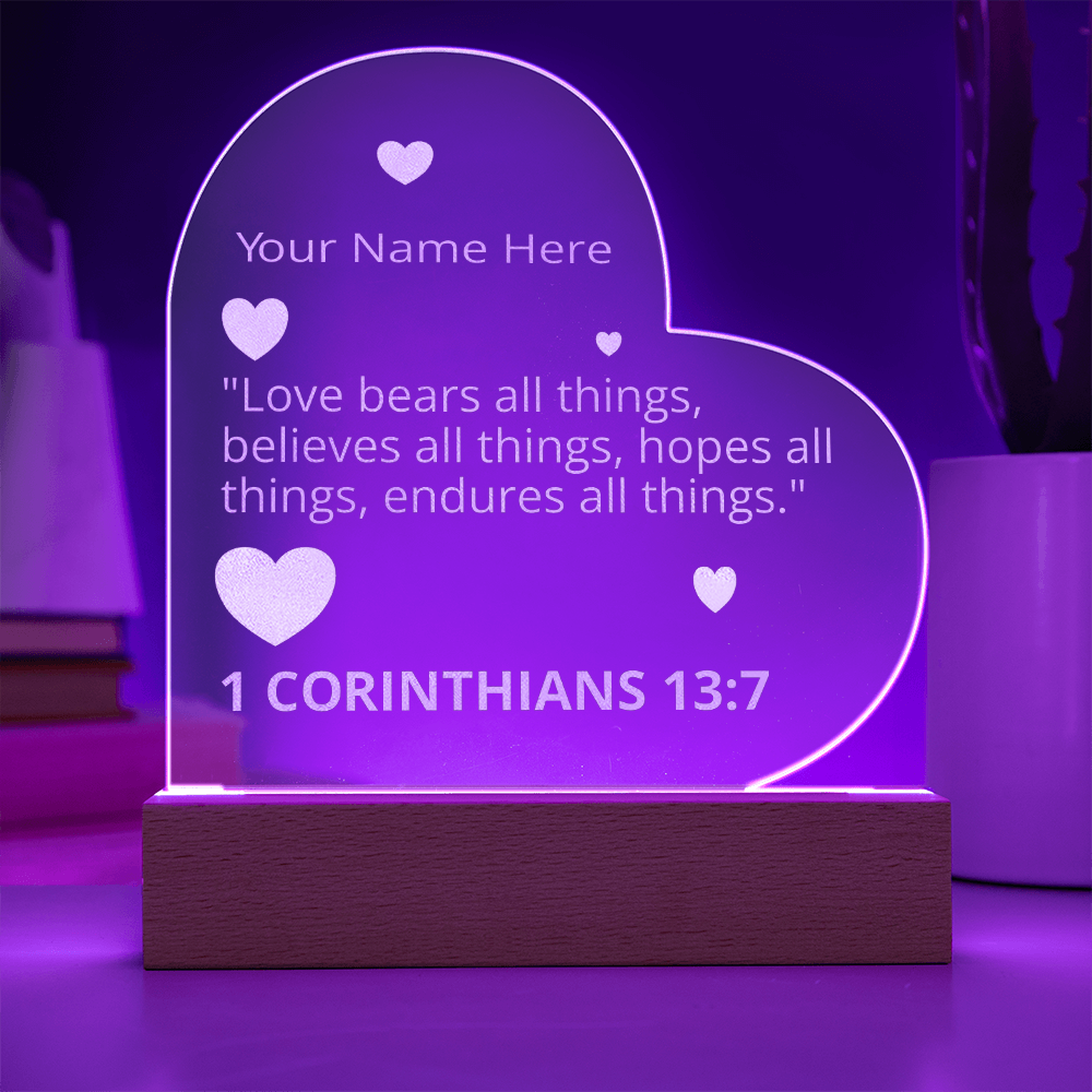 1 Corinthians 13-7 Love Bears All Things Personalized Valentines Day Bible Verse Engraved LED Acrylic Photo Frame