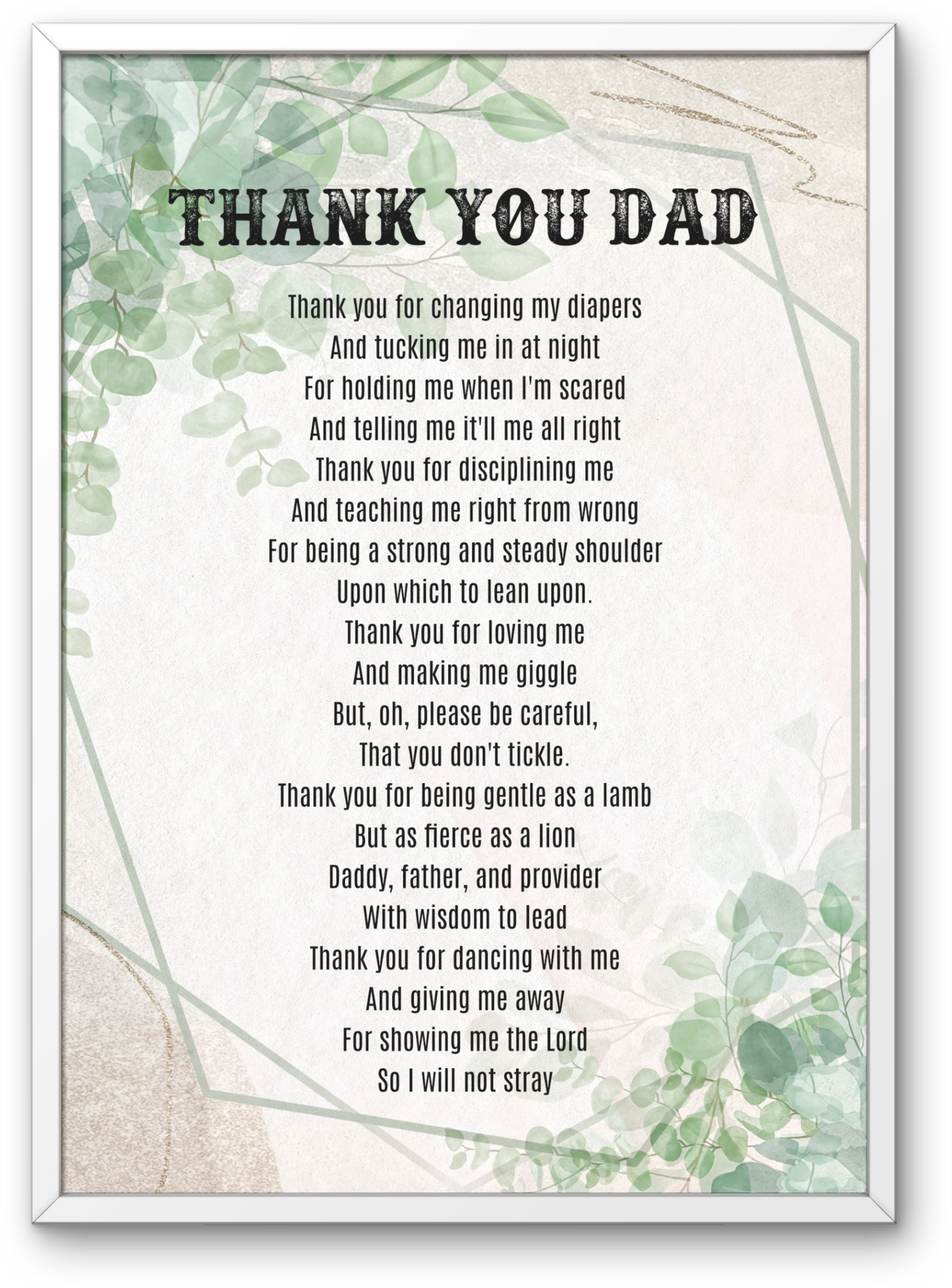 Thank You Dad Father's Day Poem Father's Day Card Printable
