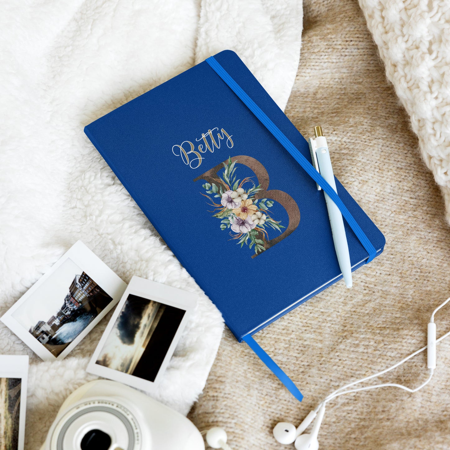Personalized Elegant Flowered Monogram Hardcover Journal Notebook