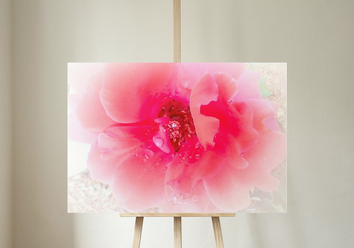 Raindrops on Coral Pink Roses Floral Digital Print