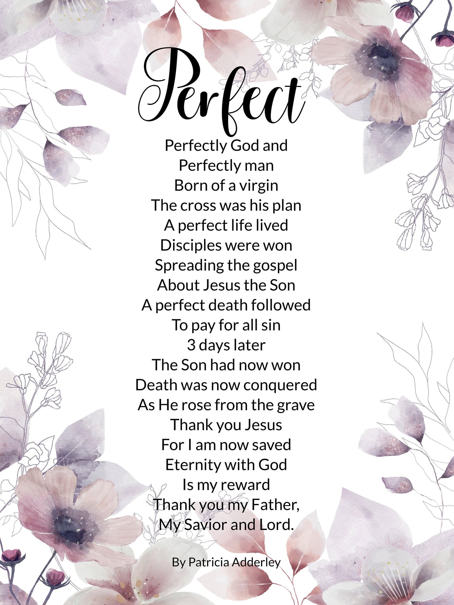 God's Perfect Love Salvation Poem "Perfect" Digital Print