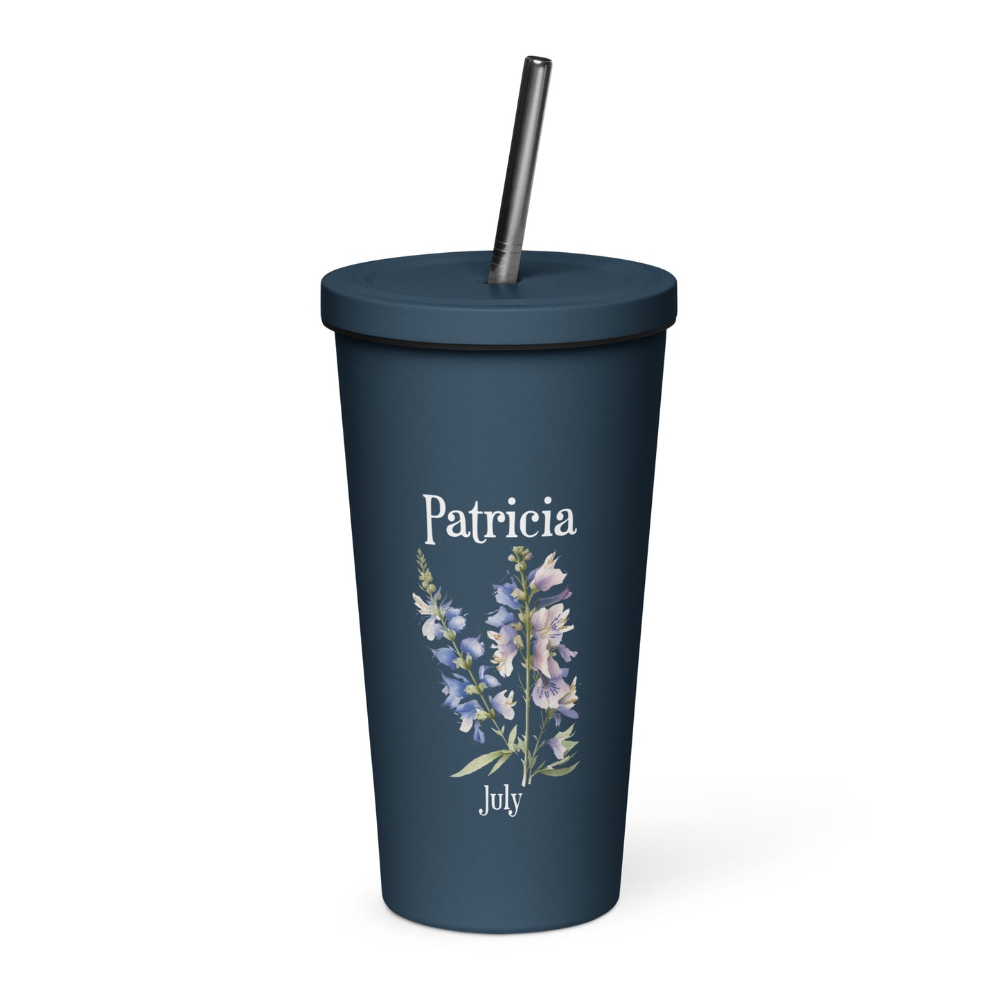 Personalized Name and Birth Month Flower Insulated Tumbler With Straw