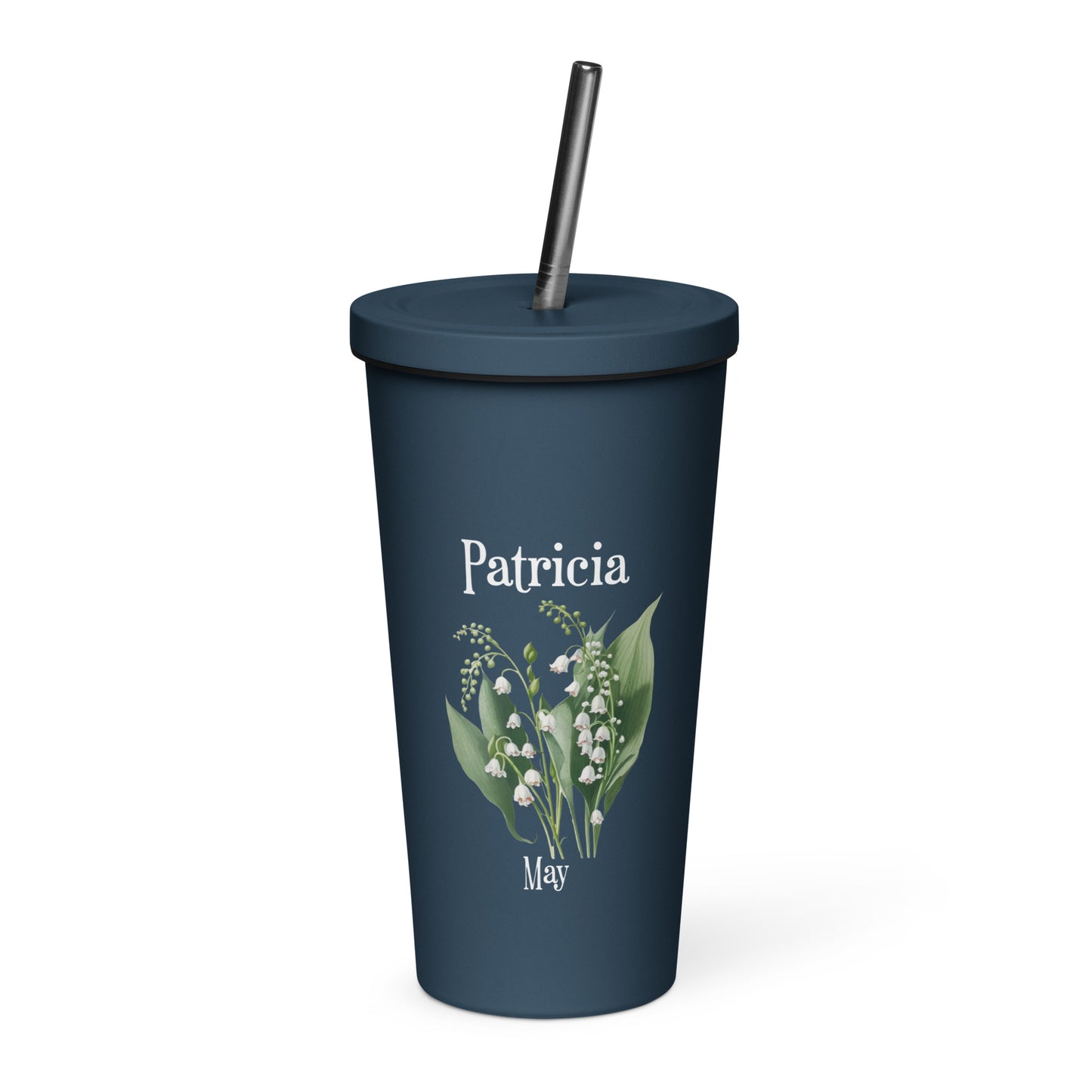 Personalized Name and Birth Month Flower Insulated Tumbler With Straw