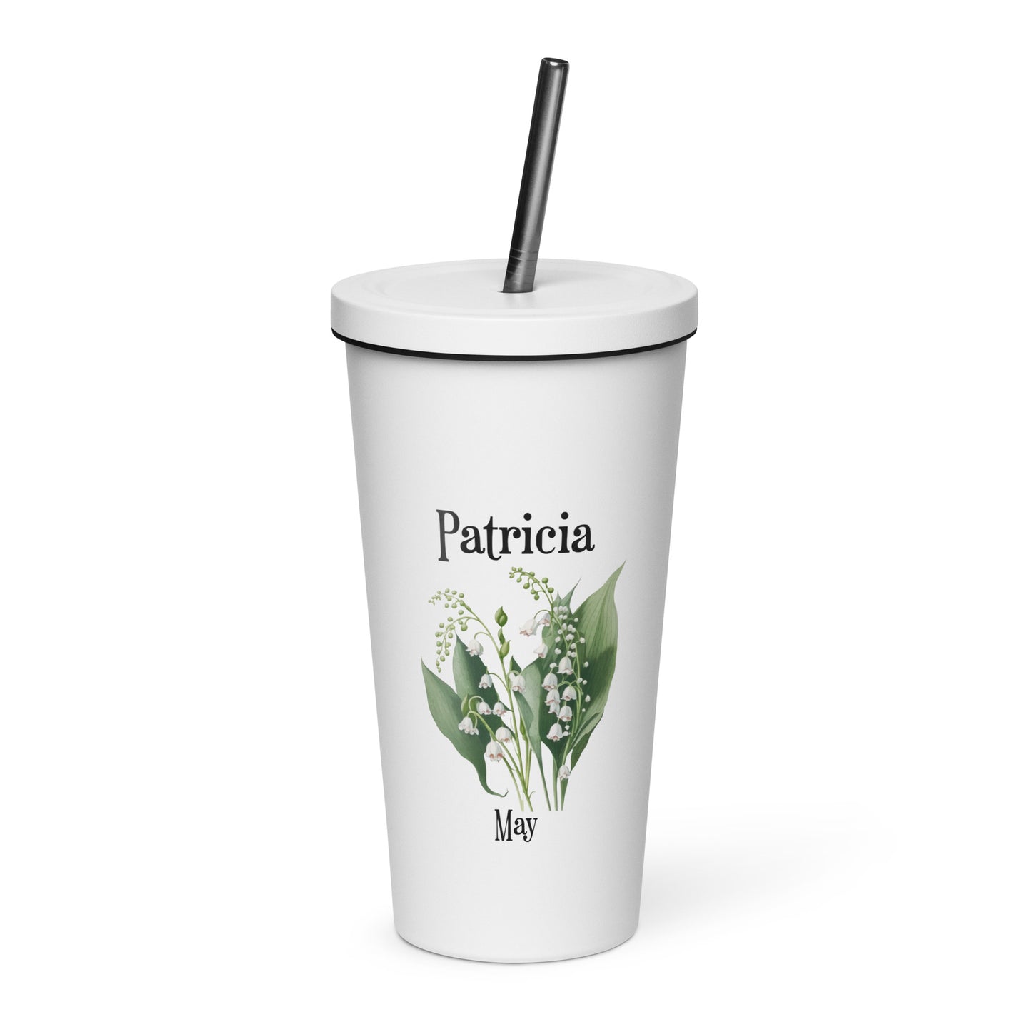 Personalized Name and Birth Month Flower Insulated Tumbler With Straw
