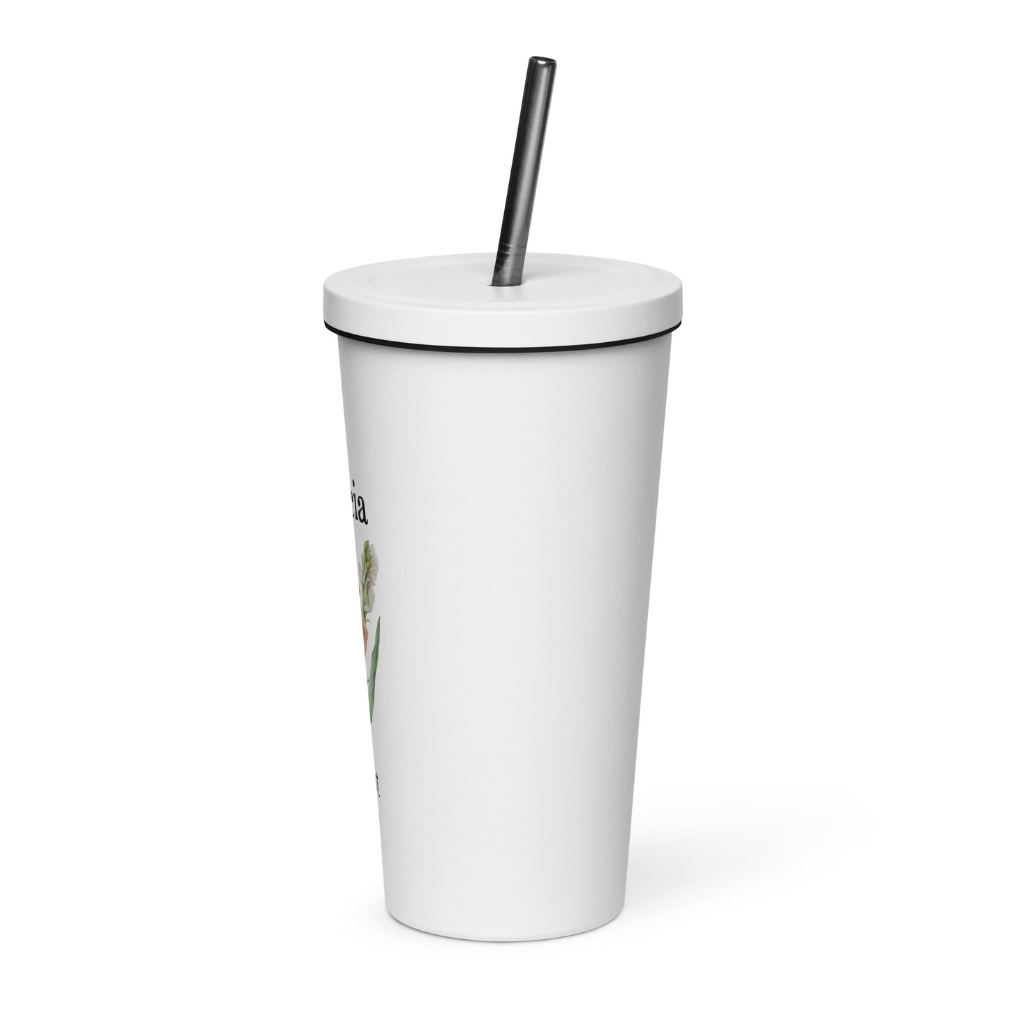 Personalized Name and Birth Month Flower Insulated Tumbler With Straw
