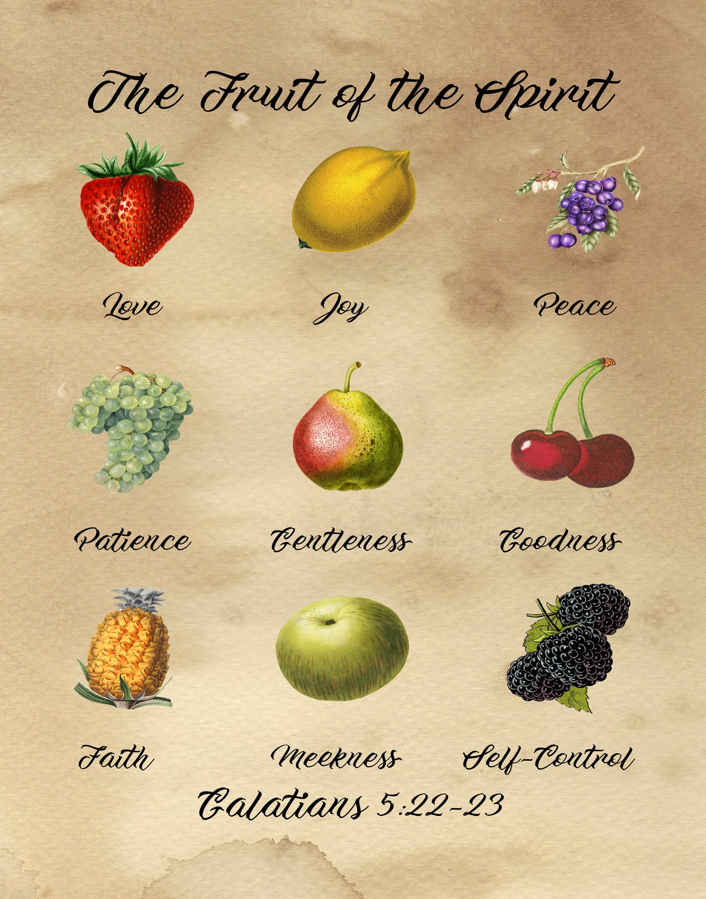 Downloadable Fruit of the Spirit Wall Art Vintage Prints Christian Art Gift