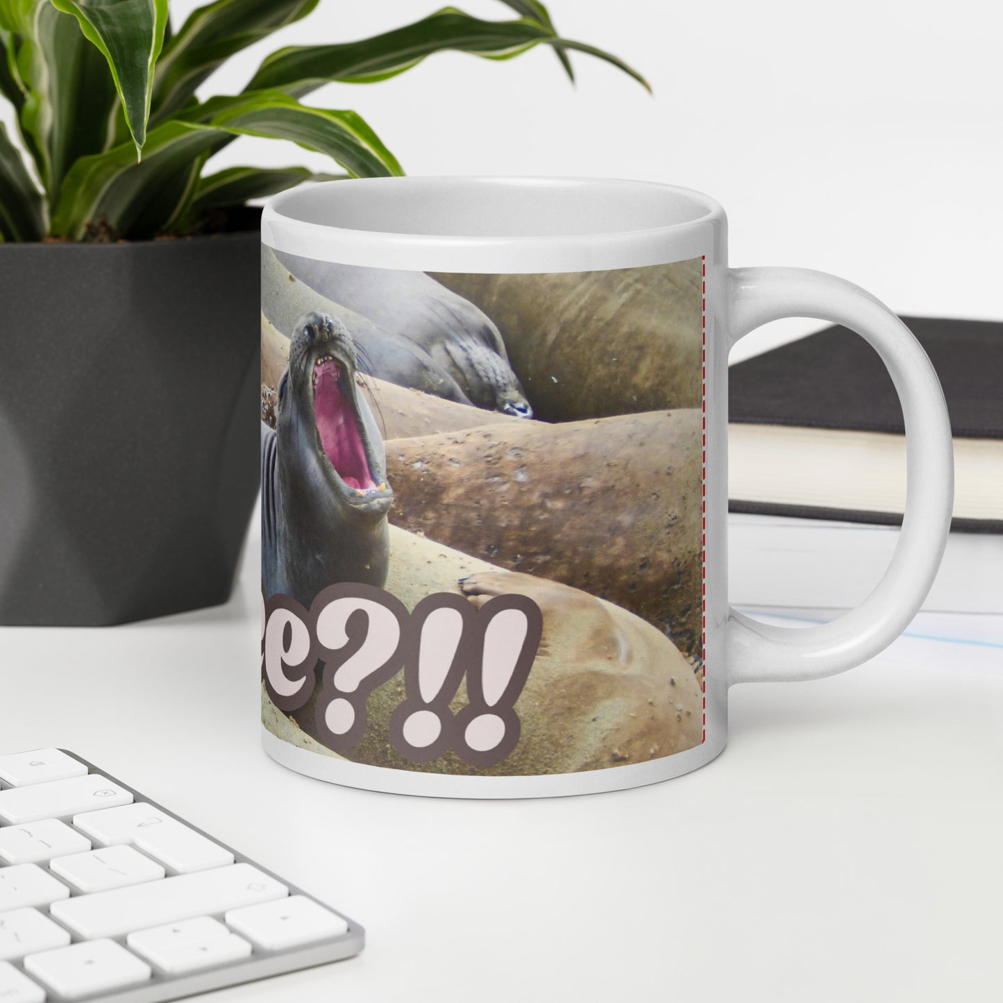 Elephant Seals "Coffee" Quotes White Glossy Mug