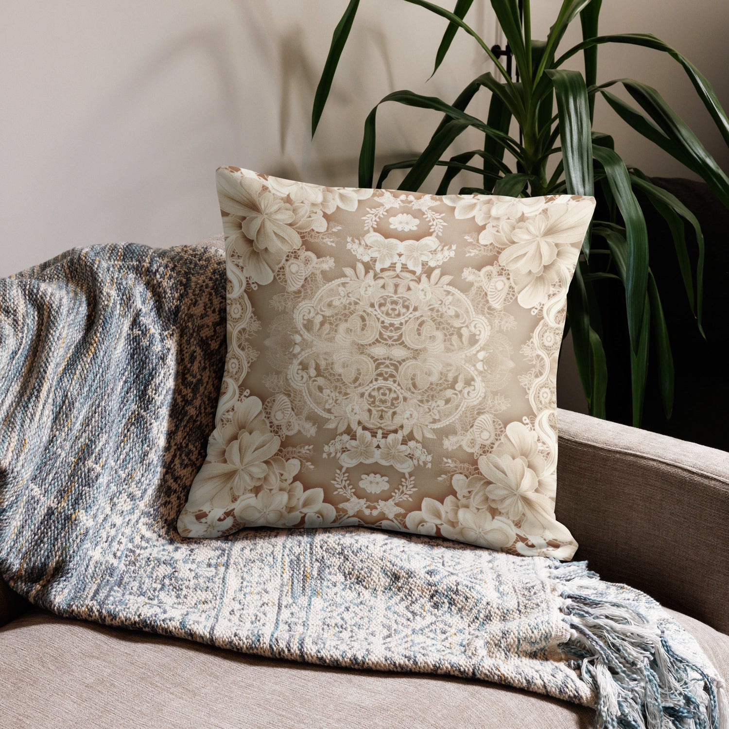 Vintage Romantic Floral Lace Throw Pillow
