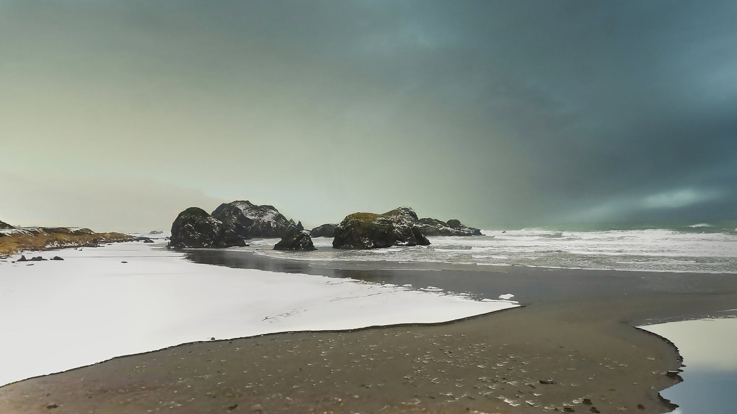 Winter Snow on the South Oregon Coast Seascape Digital Print