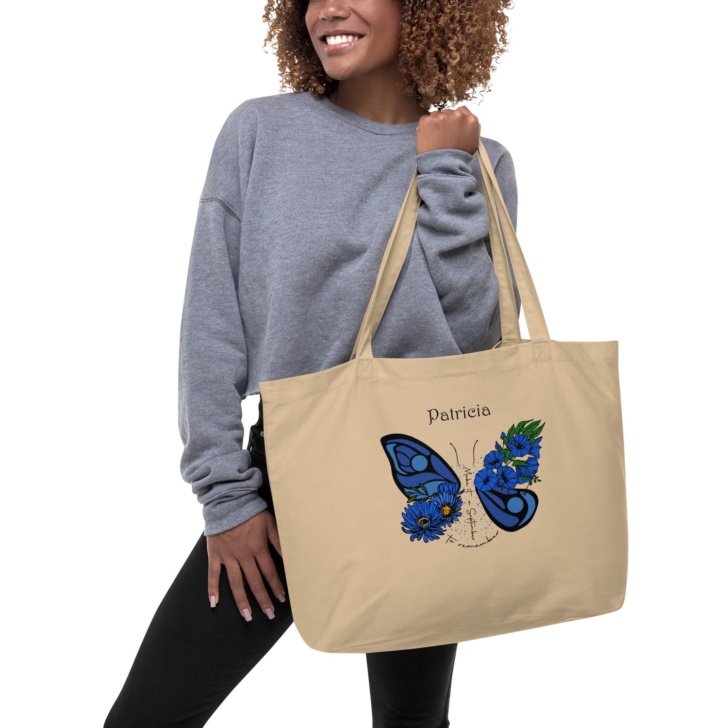 Personalized Name and Birth Month Flowering butterfly  Large Tote