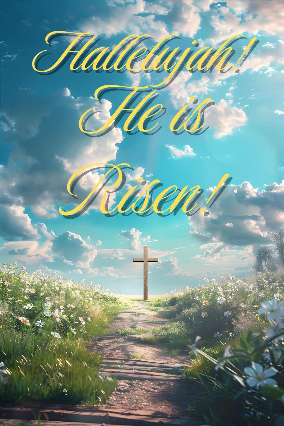 Hallelujah Downloadable He Is Risen Easter Card with Easter Cross Images With Envelope