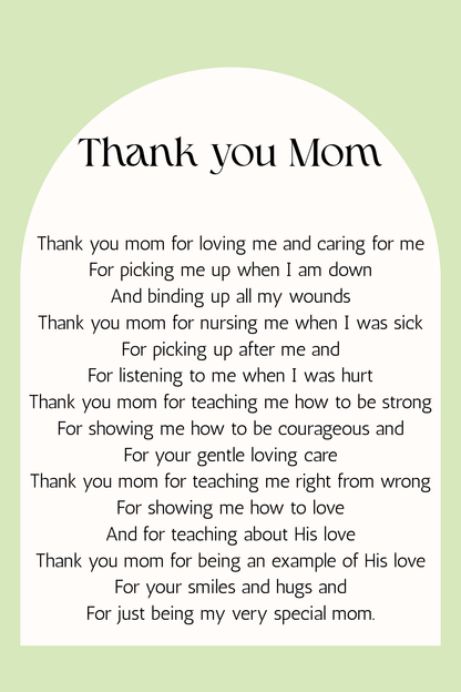 Thank You Mom Message On Printable Mothers Day Card With Mother's Day Poetry Gifts For Mother's Day