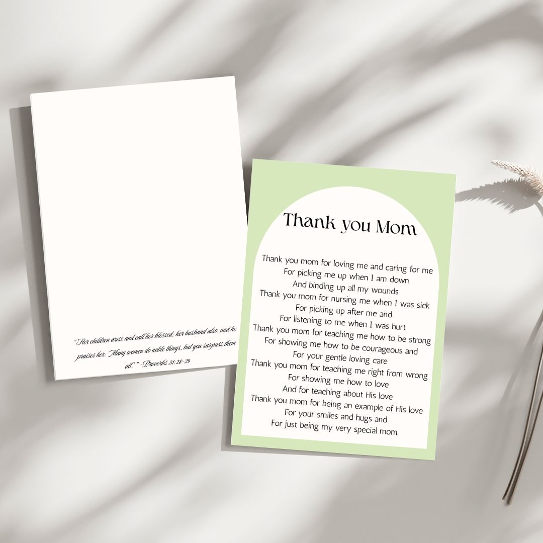 Thank You Mom Message On Printable Mothers Day Card With Mother's Day Poetry Gifts For Mother's Day