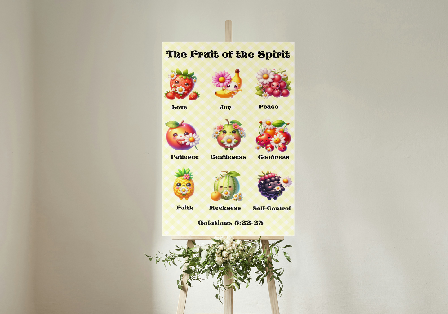 Cute Artful Fruit of the Spirit Art For Children Digital Downloadable Print