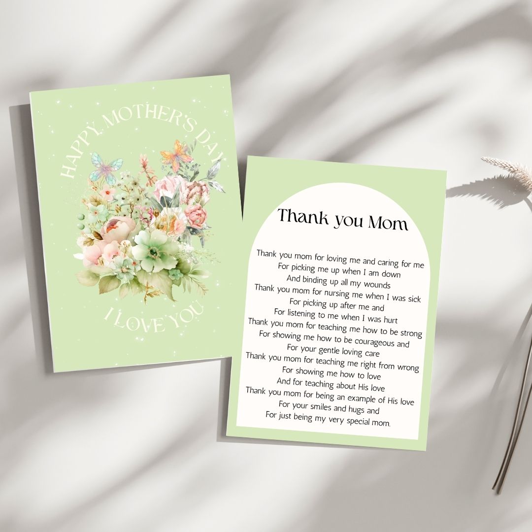 Thank You Mom Message On Printable Mothers Day Card With Mother's Day Poetry Gifts For Mother's Day