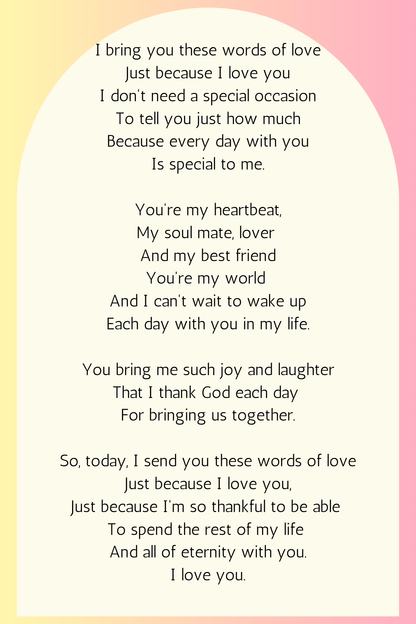 "Just Because" Romantic Love Poem For Spouse Lovely Romantic Cards