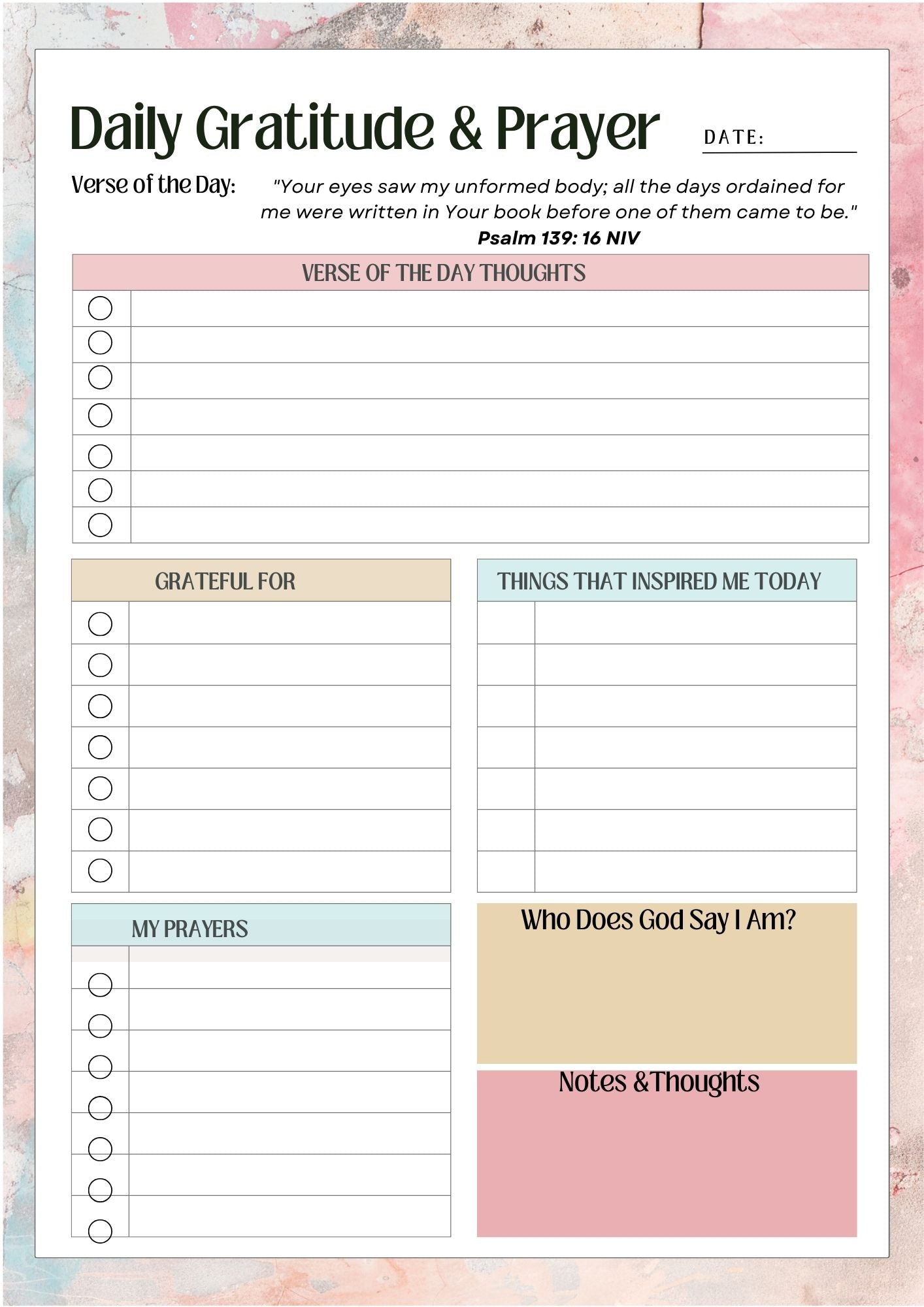 Daily Gratitude and Prayer Journal With Christian Vision Board and Identity in Christ Scriptures Digital Download