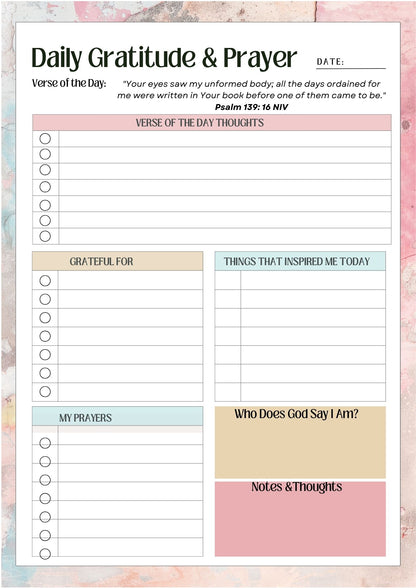 Daily Gratitude and Prayer Journal With Christian Vision Board and Identity in Christ Scriptures Digital Download