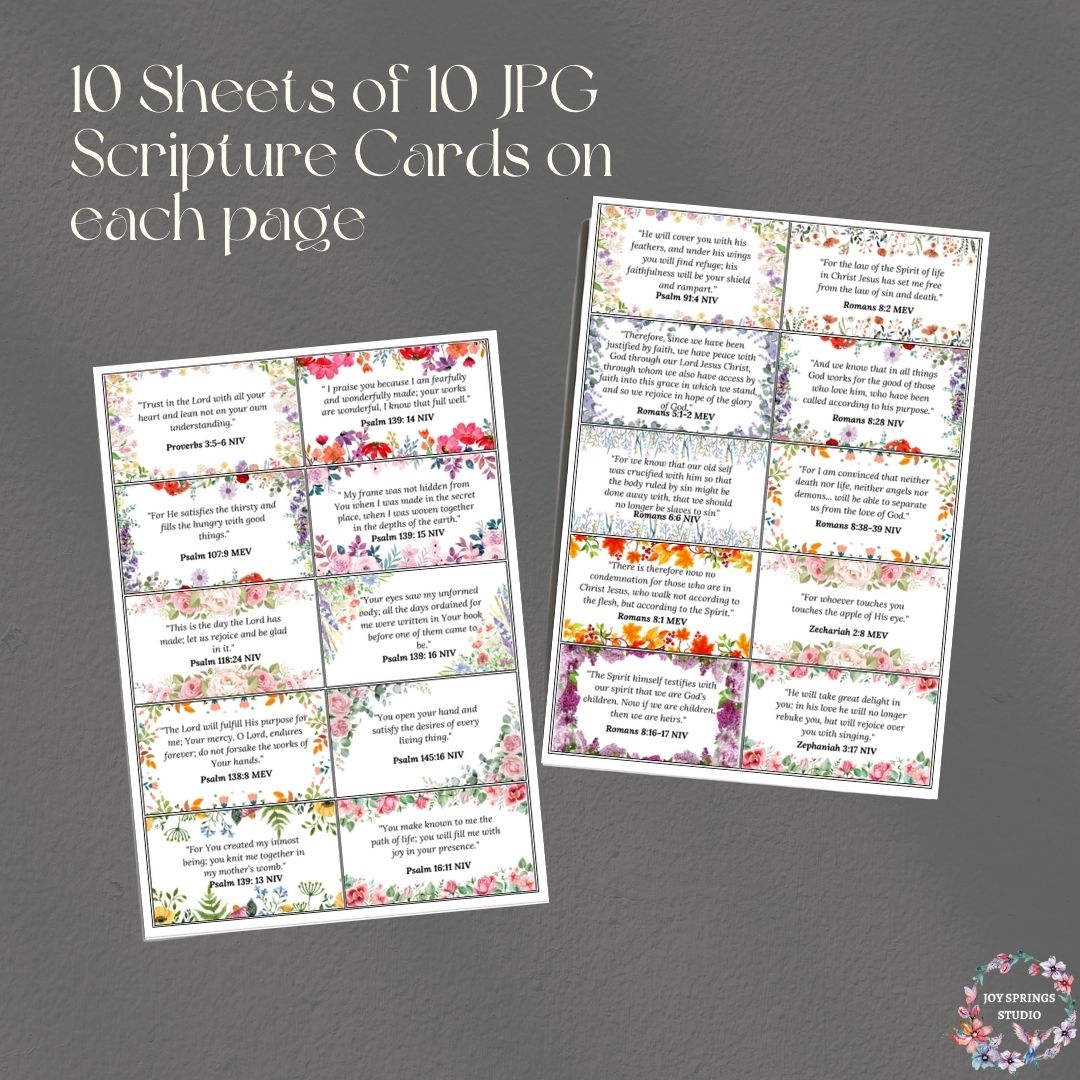 Created With Purpose Identity in Christ Bible Verses Printable Scripture Cards 100 Pack